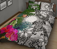Marshall Islands Quilt Bed Set White - Turtle Plumeria Banana Leaf - Polynesian Pride