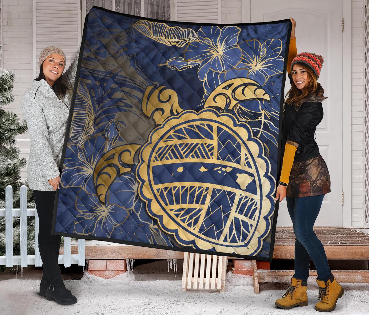 Hawaii Turtle Hibiscus Gold Premium Quilt - Kyn Style - Polynesian Pride