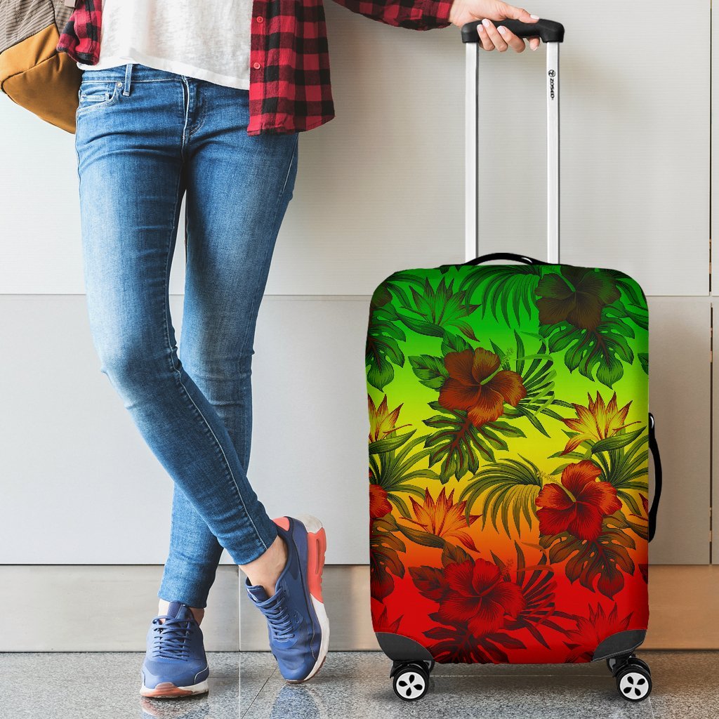 Polynesian Luggage Covers - Reggae Hibiscus Patterns Red - Polynesian Pride