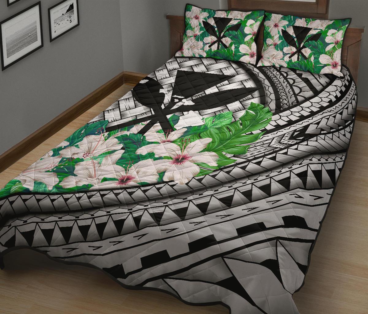 Kanaka Maoli (Hawaiian) - Quilt Bed Set Lauhala Polynesian Hibiscus Gray - Polynesian Pride