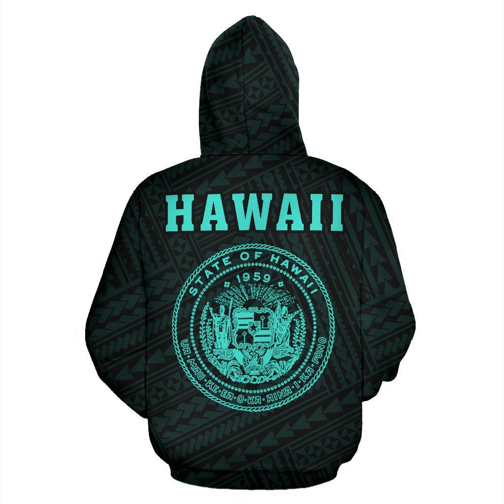Polynesian Kakau Seal of Hawaii Zip Hoodie Turquoise - Polynesian Pride