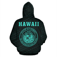 Polynesian Kakau Seal of Hawaii Zip Hoodie Turquoise - Polynesian Pride