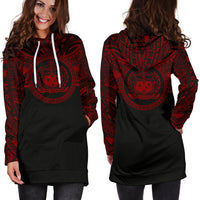 Samoa Women Hoodie Dress - Samoa Coat Of Arms Polynesian Red Black - Polynesian Pride