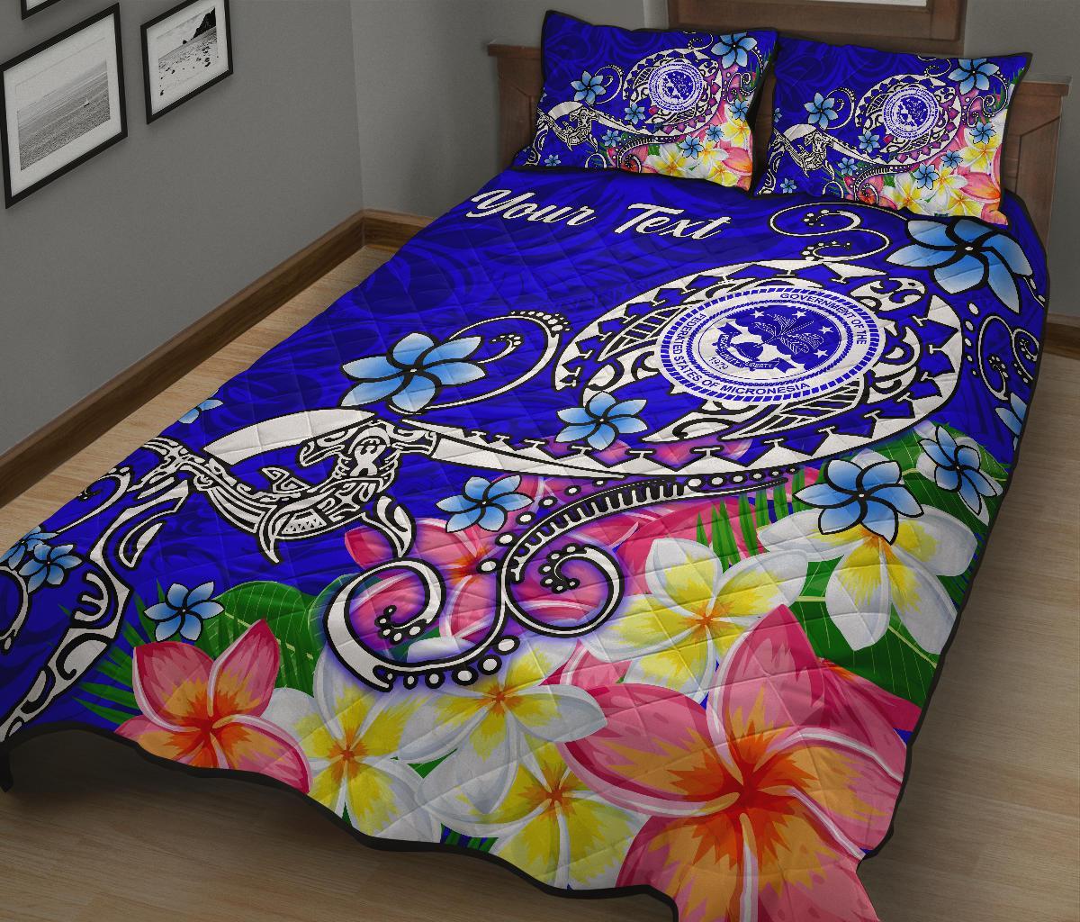FSM Custom Personalised Quilt Bed Set - Turtle Plumeria (Blue) - Polynesian Pride
