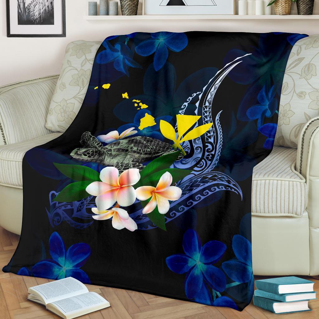 Polynesian Hawaii Premium Blanket - Turtle With Plumeria Flowers - Polynesian Pride