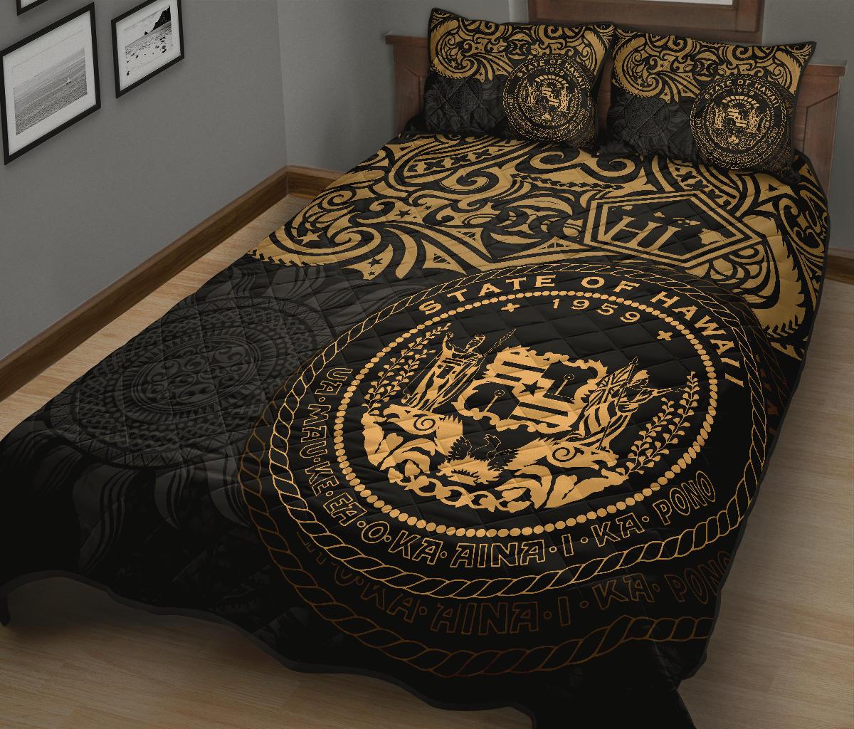Hawaii Quilt Bed Set - Hawaii Seal Pride Style (Gold) - Polynesian Pride