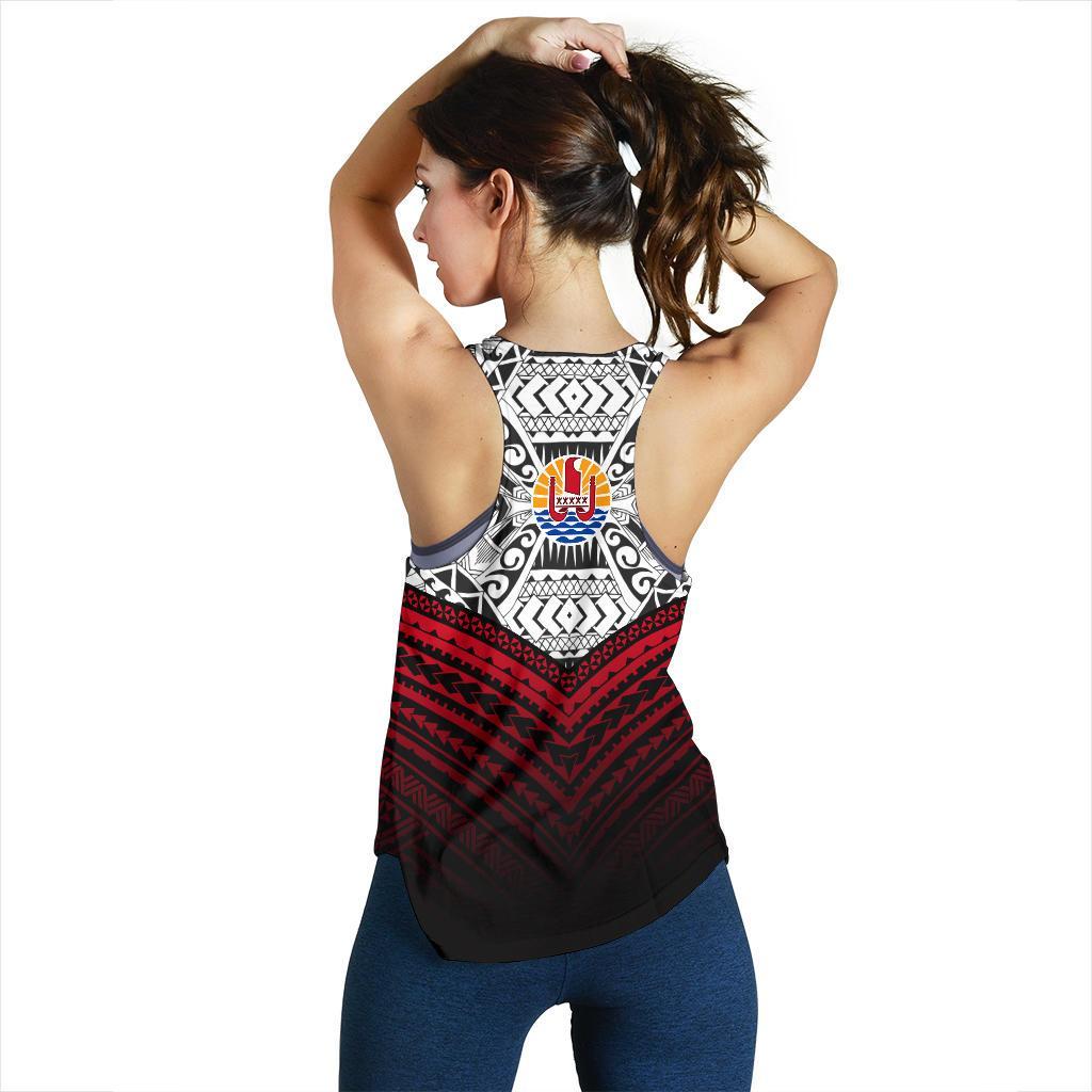 Tahitian Women's Racerback Tank Polynesian Tattoo Coat Of Arms White TH5 - Polynesian Pride