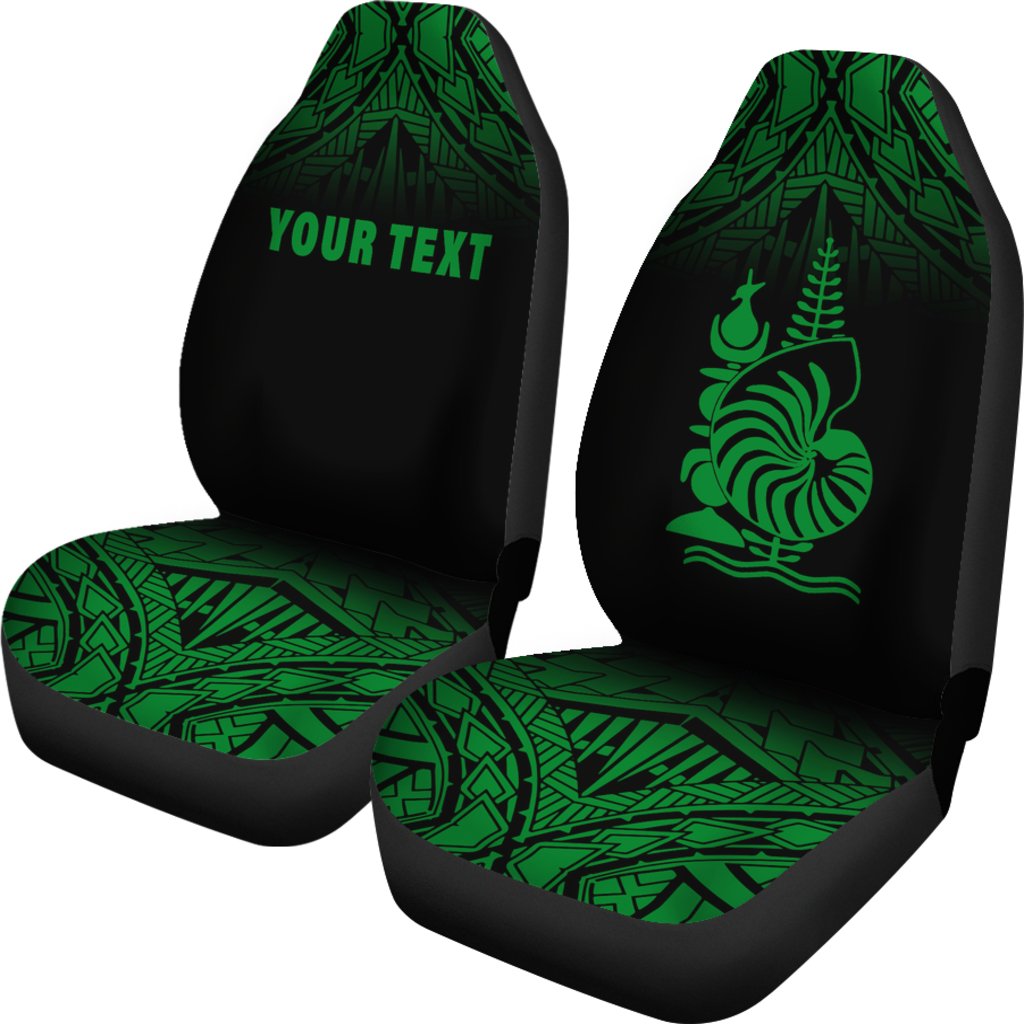 New Caledonia Custom Personalised Car Seat Covers - New Caledonia Coat Of Arms Polynesian Tattoo Fog Green - Polynesian Pride