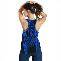 Polynesian Guinea Women's Racerback Tank - Moana Maui Tattoo With Coat Of Arm Guinea Blue - Polynesian Pride