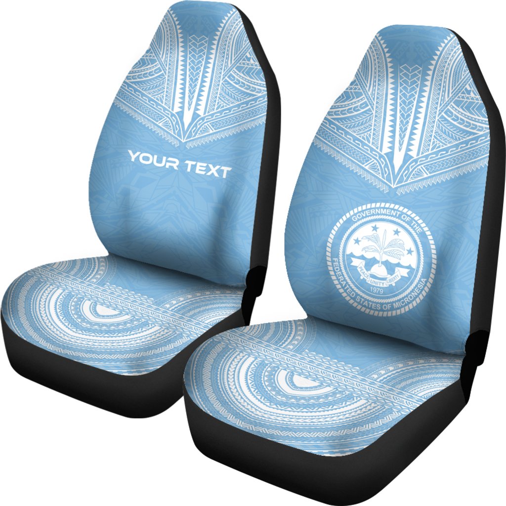 Federated States of Micronesia Custom Personalised Car Seat Cover - FSM Seal Polynesian Chief Tattoo Light Blue Version - Polynesian Pride