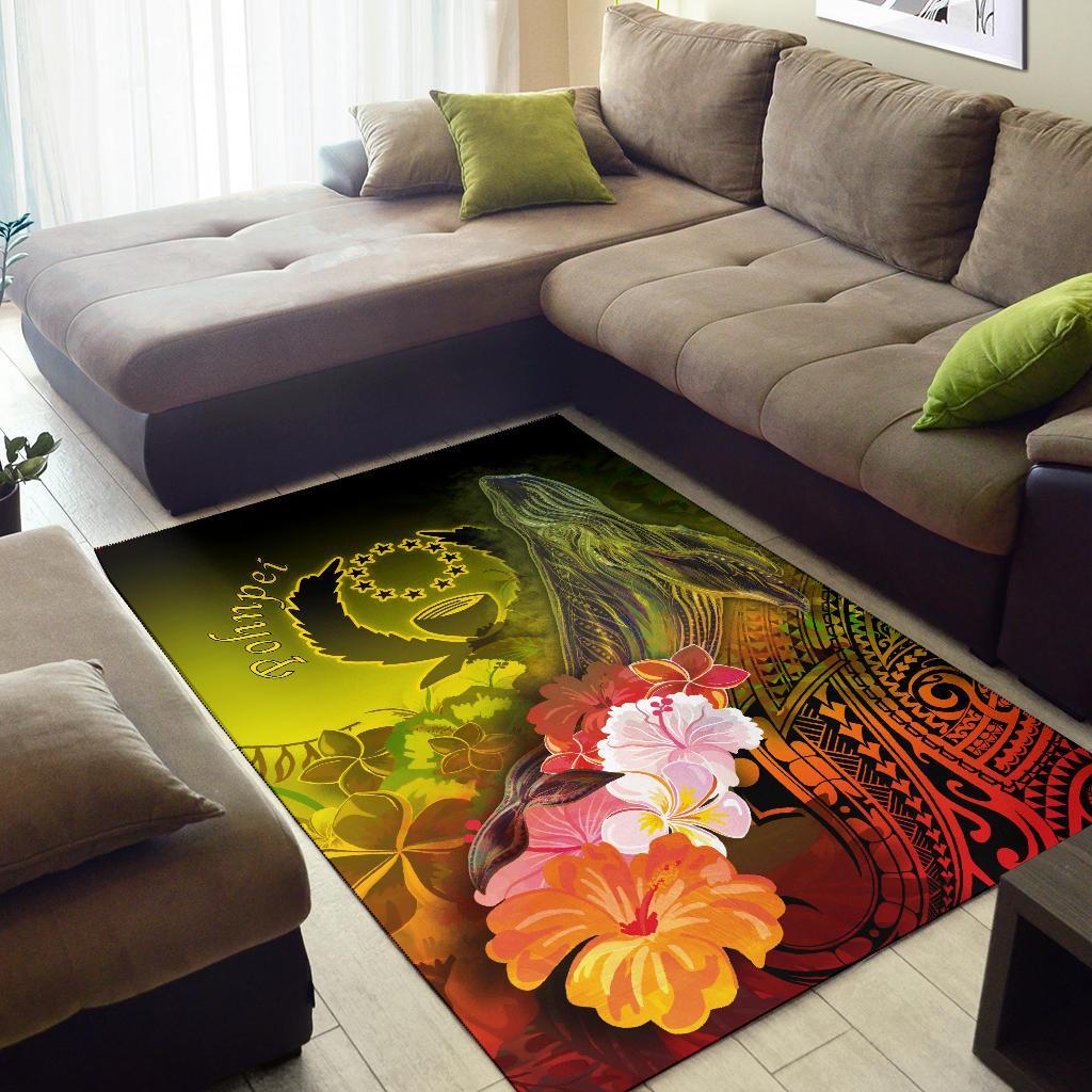 Pohnpei Area Rug - Humpback Whale with Tropical Flowers (Yellow) - Polynesian Pride