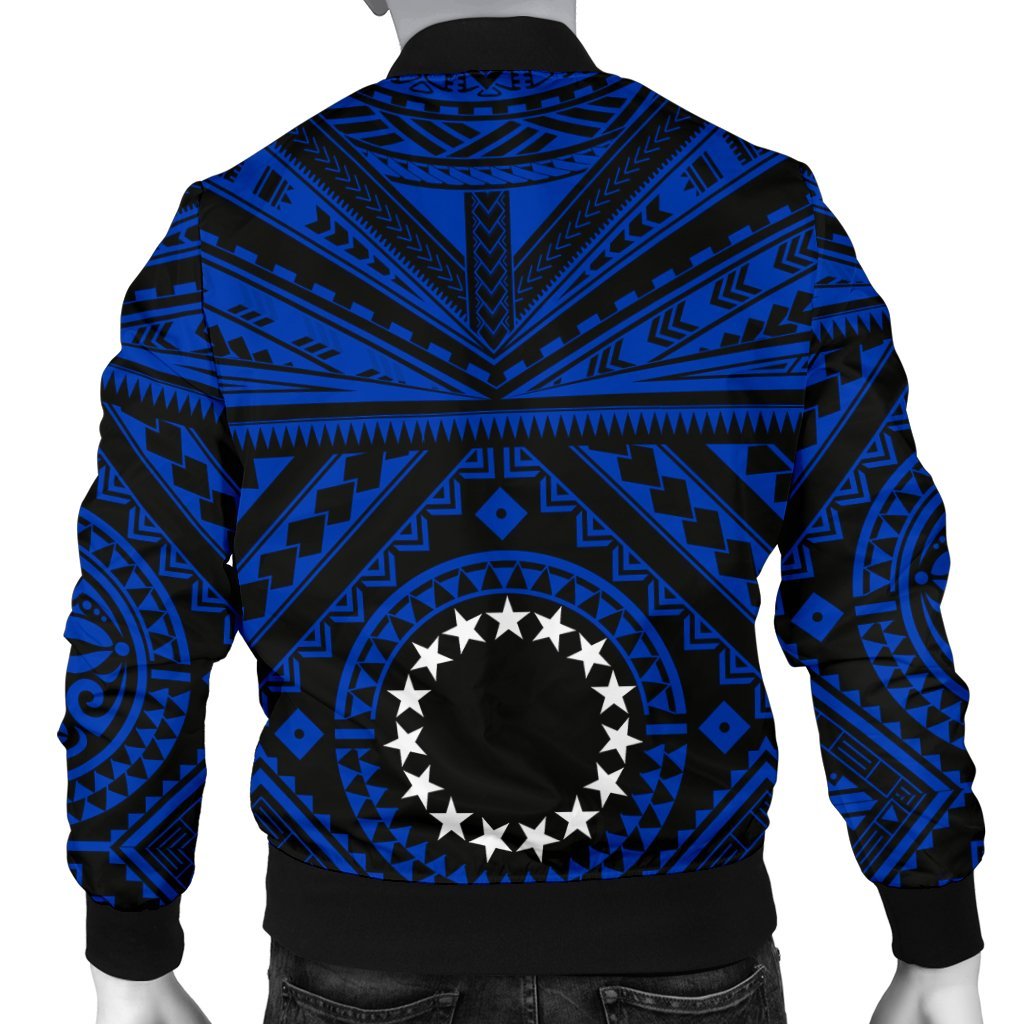 Cook Island Men's Bomber Jacket - Seal With Polynesian Tattoo Style ( Blue) - Polynesian Pride