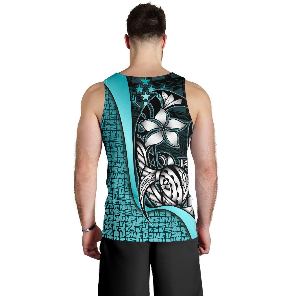 Kosrae Micronesia Men's Tank Top Turquoise - Turtle With Hook - Polynesian Pride
