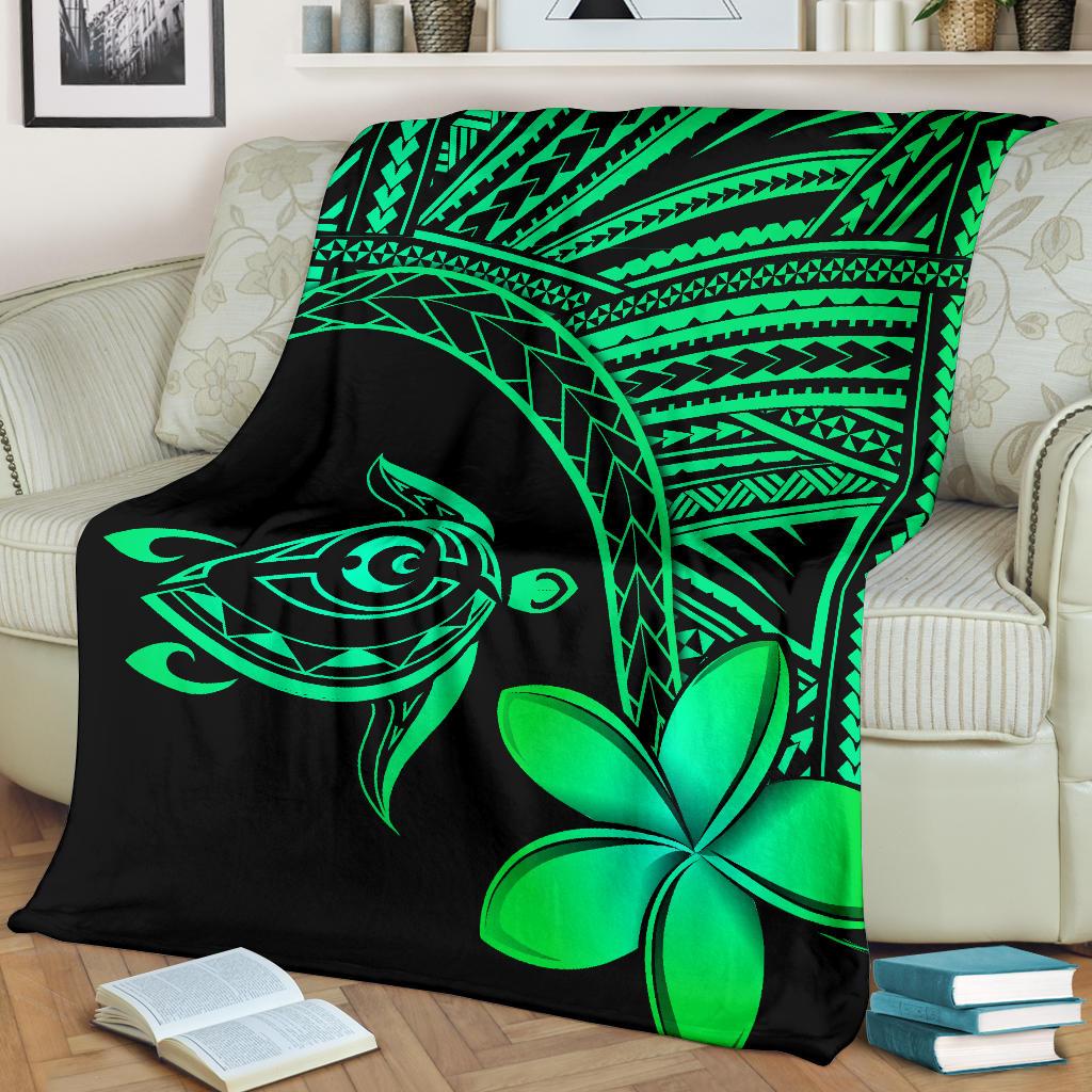 Hawaii Premium Blanket - Hawaii Turtle Plumeria Green - Polynesian Pride