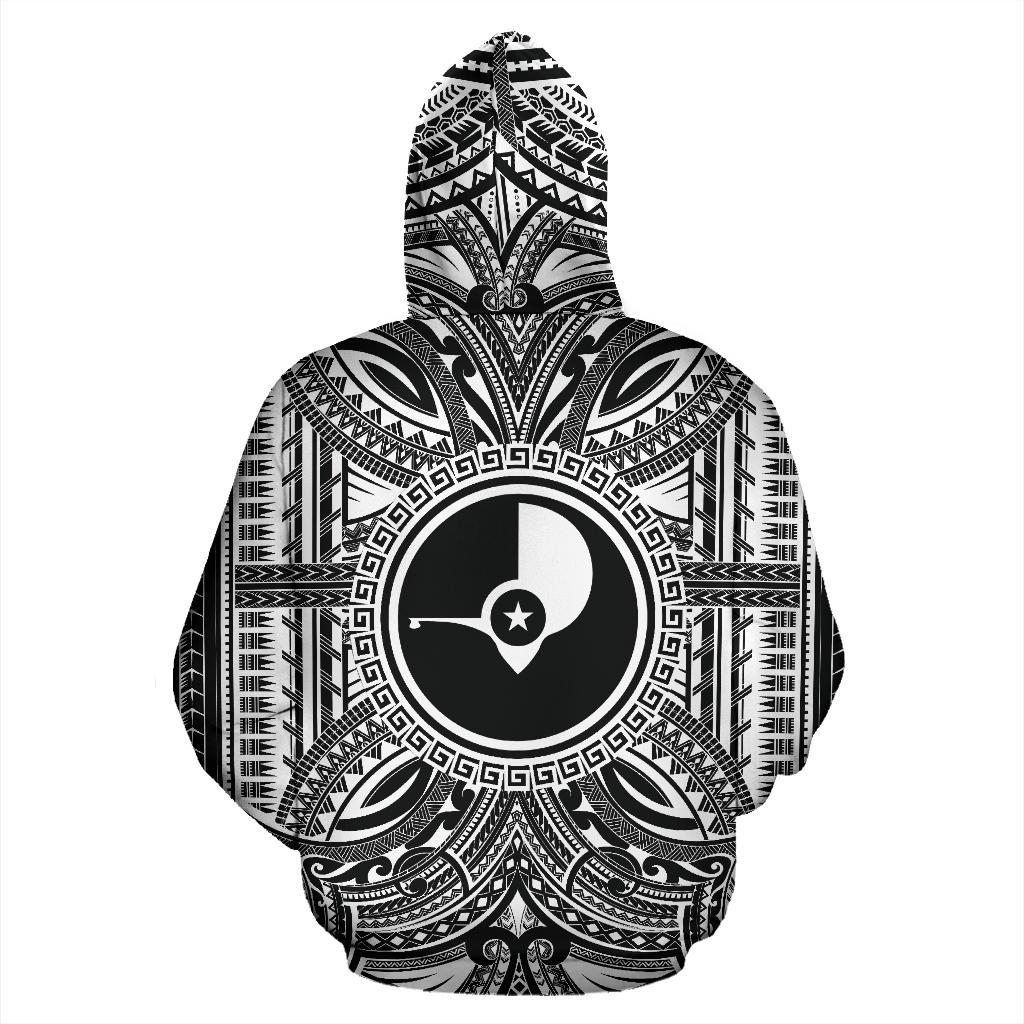 Yap ll Over Hoodie Yap Coat of rms Polynesian White Black - Polynesian Pride