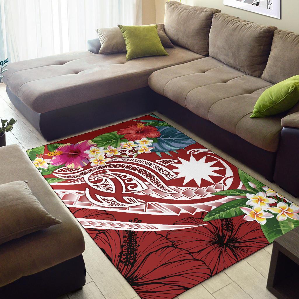 Nauru Polynesian Area Rug - Summer Plumeria (Red) - Polynesian Pride
