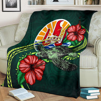 Tahiti Polynesian Premium Blanket - Green Turtle Hibiscus - Polynesian Pride