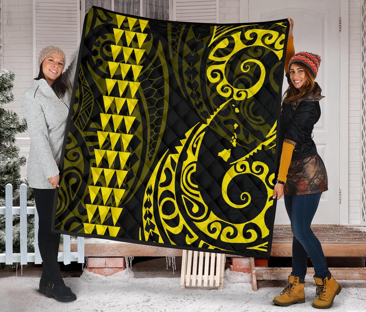 Hawaii Kakau Yellow Polynesian Premium Quilt - Polynesian Pride