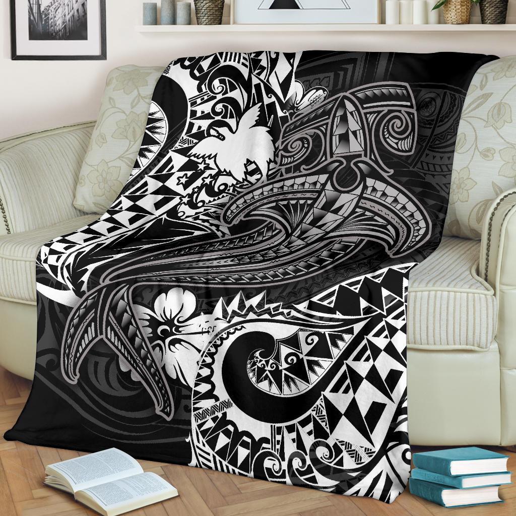 Papua New Guinea Premium Blanket - White Shark Polynesian Tattoo - Polynesian Pride