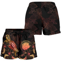 CNMI Polynesian Women's Shorts - Turtle With Blooming Hibiscus Gold - Polynesian Pride