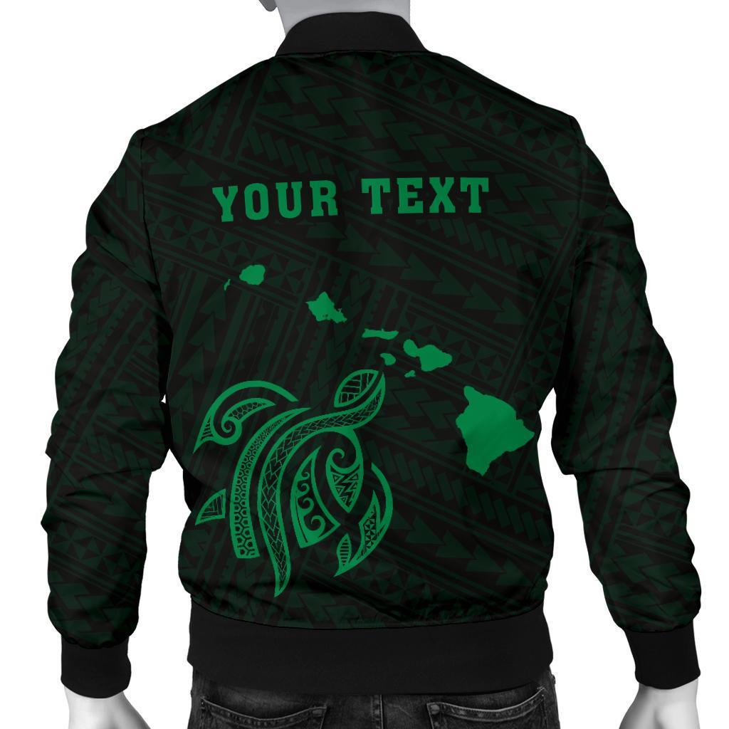 Hawaii Kakau Polynesian Turtle Map Personalized Men's Bomber Jacket - Green - Polynesian Pride