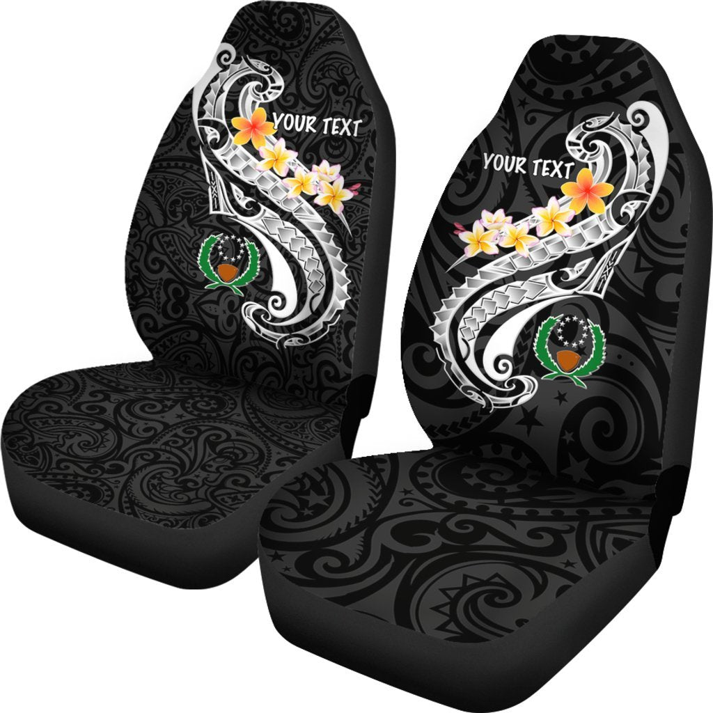 Pohnpei Custom Personalised Car Seat Covers - Pohnpei Seal Polynesian Patterns Plumeria (Black) - Polynesian Pride