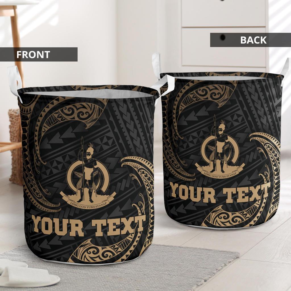 Vanuatu Polynesian Custom Personalised Laundry Basket - Gold Tribal Wave - Polynesian Pride