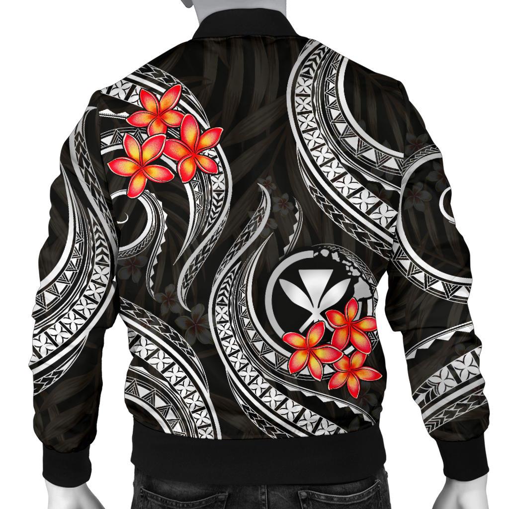 Polynesian Hawaii Men Bomber Jacket - Black Plumeria - Polynesian Pride