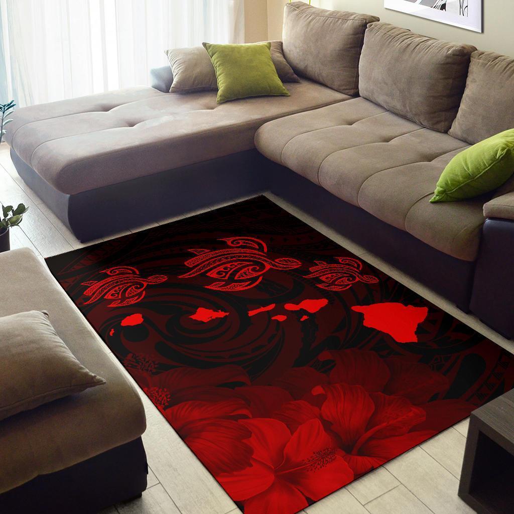 Hawaii Turtle Hibiscus Map Polynesian Area Rug AH - Polynesian Pride