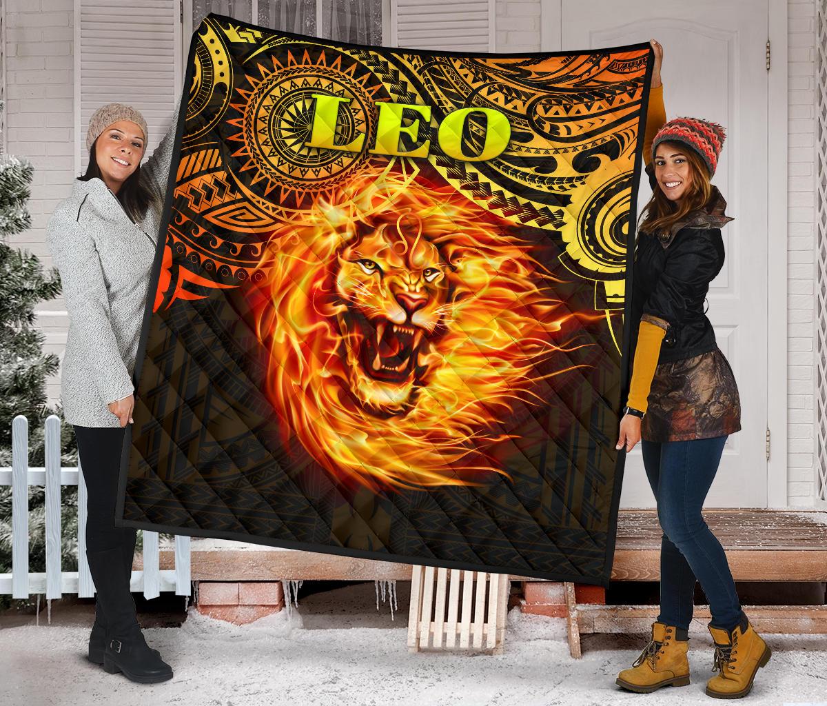 Sun In Leo Zodiac Premium Quilt Polynesian Tattoo Unique Vibes - Polynesian Pride