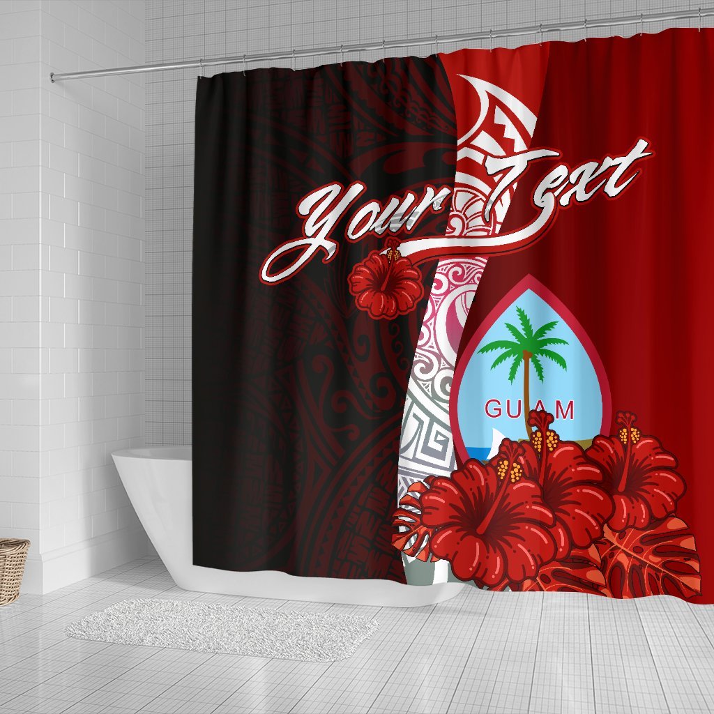 Guam Polynesian Custom Personalised Shower Curtain - Coat Of Arm With Hibiscus - Polynesian Pride