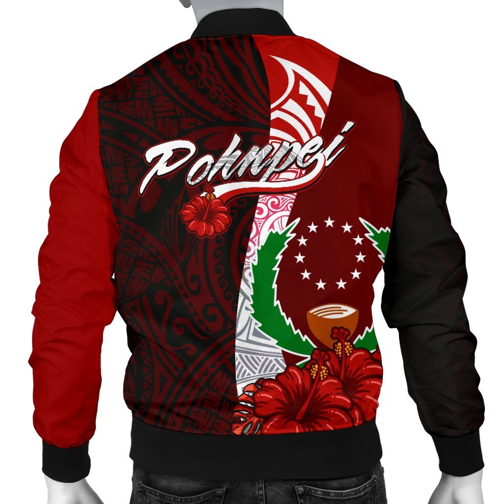 Pohnpei Micronesia Men's Bomber Jacket - Coat Of Arm With Hibiscus - Polynesian Pride