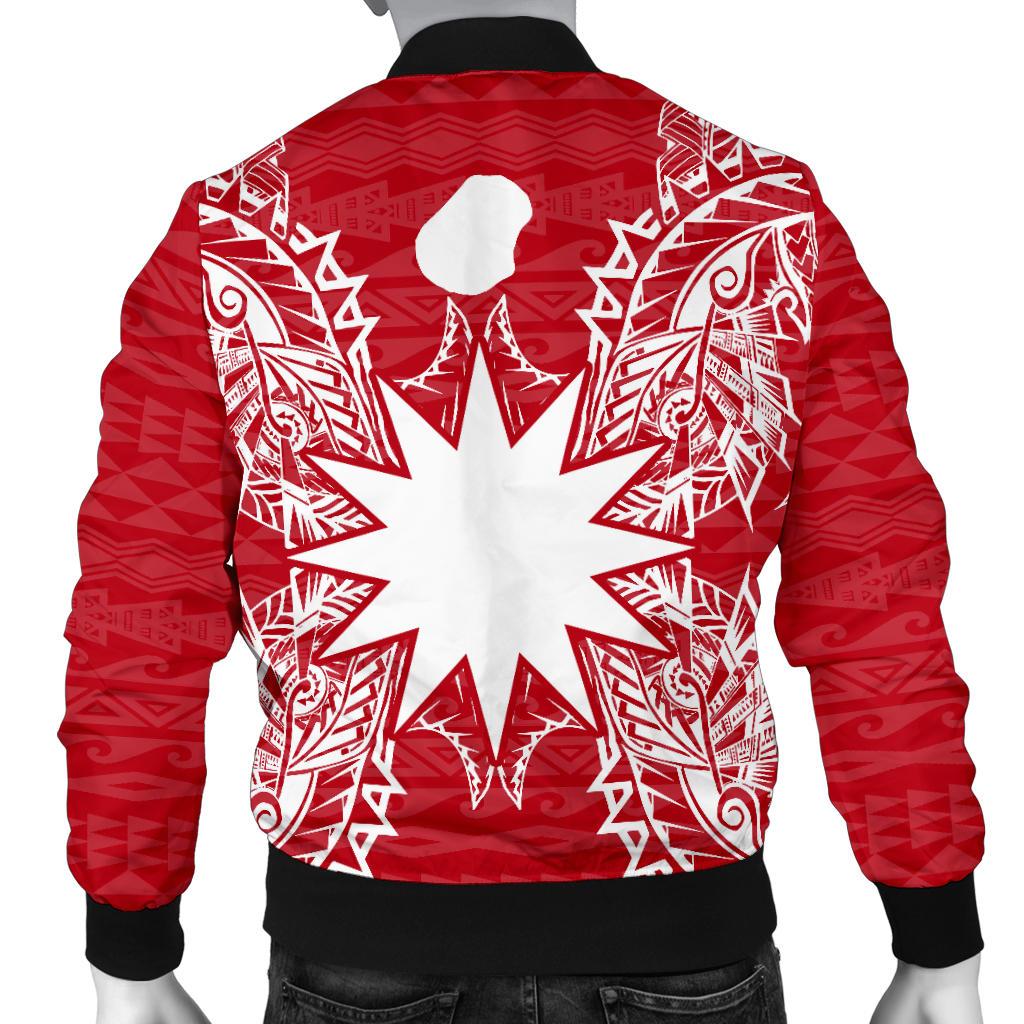 Nauru Polynesian Men's Bomber Jacket Map Red White - Polynesian Pride