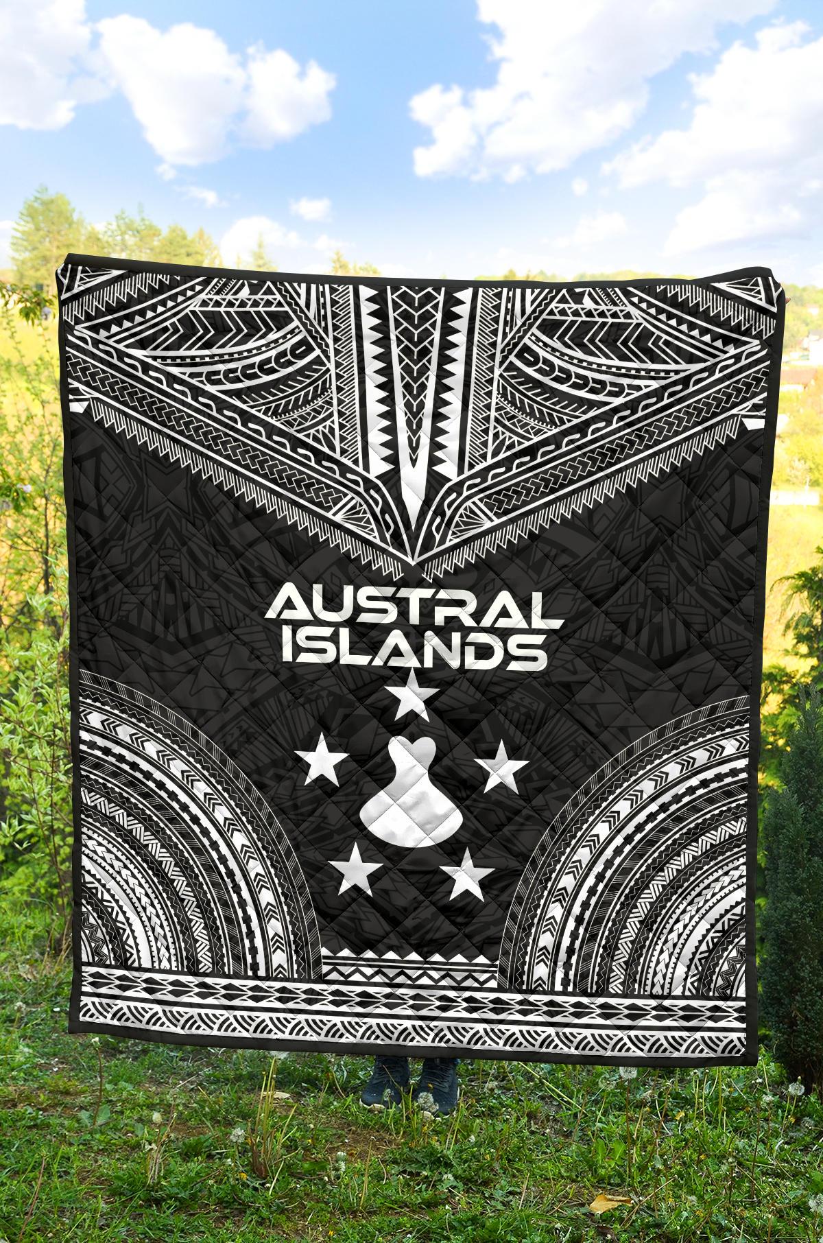 Austral Islands Premium Quilt - Austral Islands Flag Polynesian Chief Black Version - Polynesian Pride