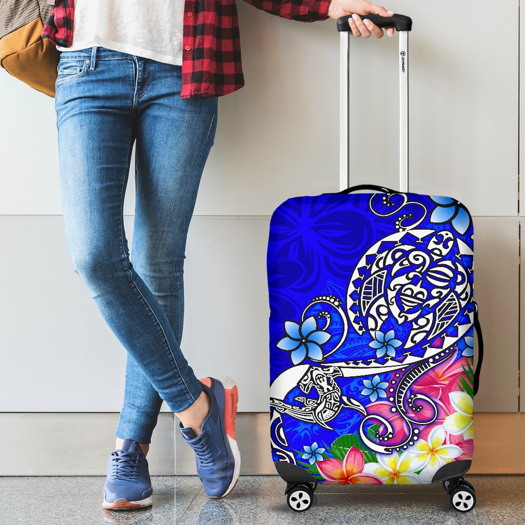 Polynesian Luggage Covers - Turtle Plumeria Blue Color Blue - Polynesian Pride
