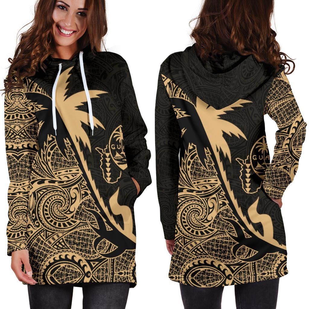 Guam Hoodie Dress - Guam Flag Coconut Tree Gold K4 - Polynesian Pride
