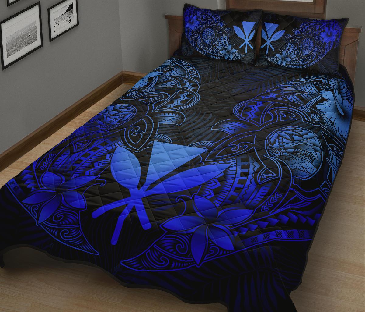 Polynesian Hawaii (Kanaka Maoli) Quilt Bed Set - Blue Turtle Homeland - Polynesian Pride