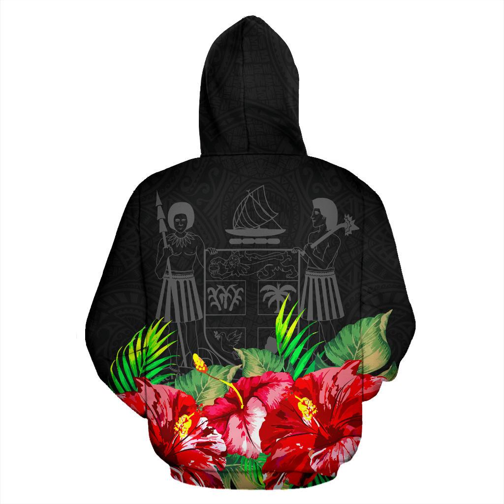Fiji Polynesian Zip Hoodie Black Hibiscus - Polynesian Pride