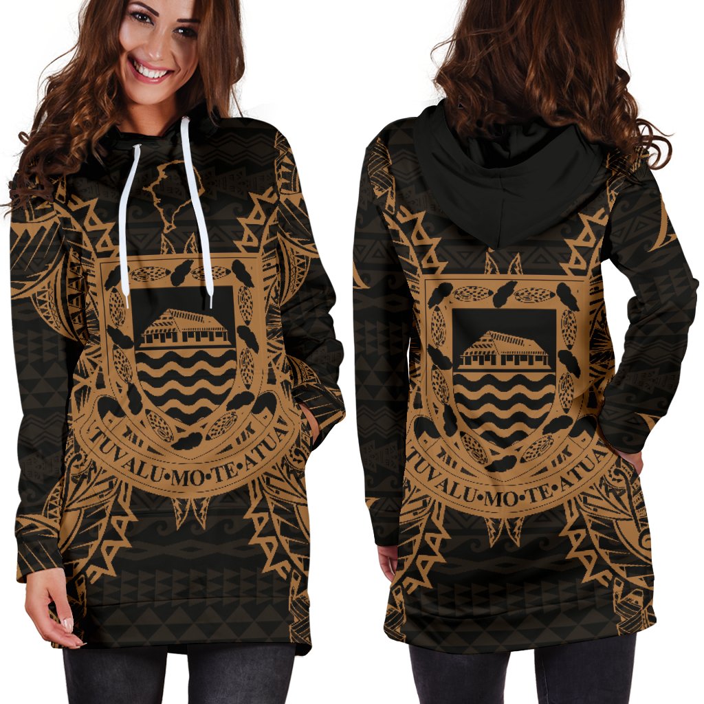 Tuvalu Polynesian Hoodie Dress Map Gold - Polynesian Pride
