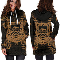 Tuvalu Polynesian Hoodie Dress Map Gold - Polynesian Pride