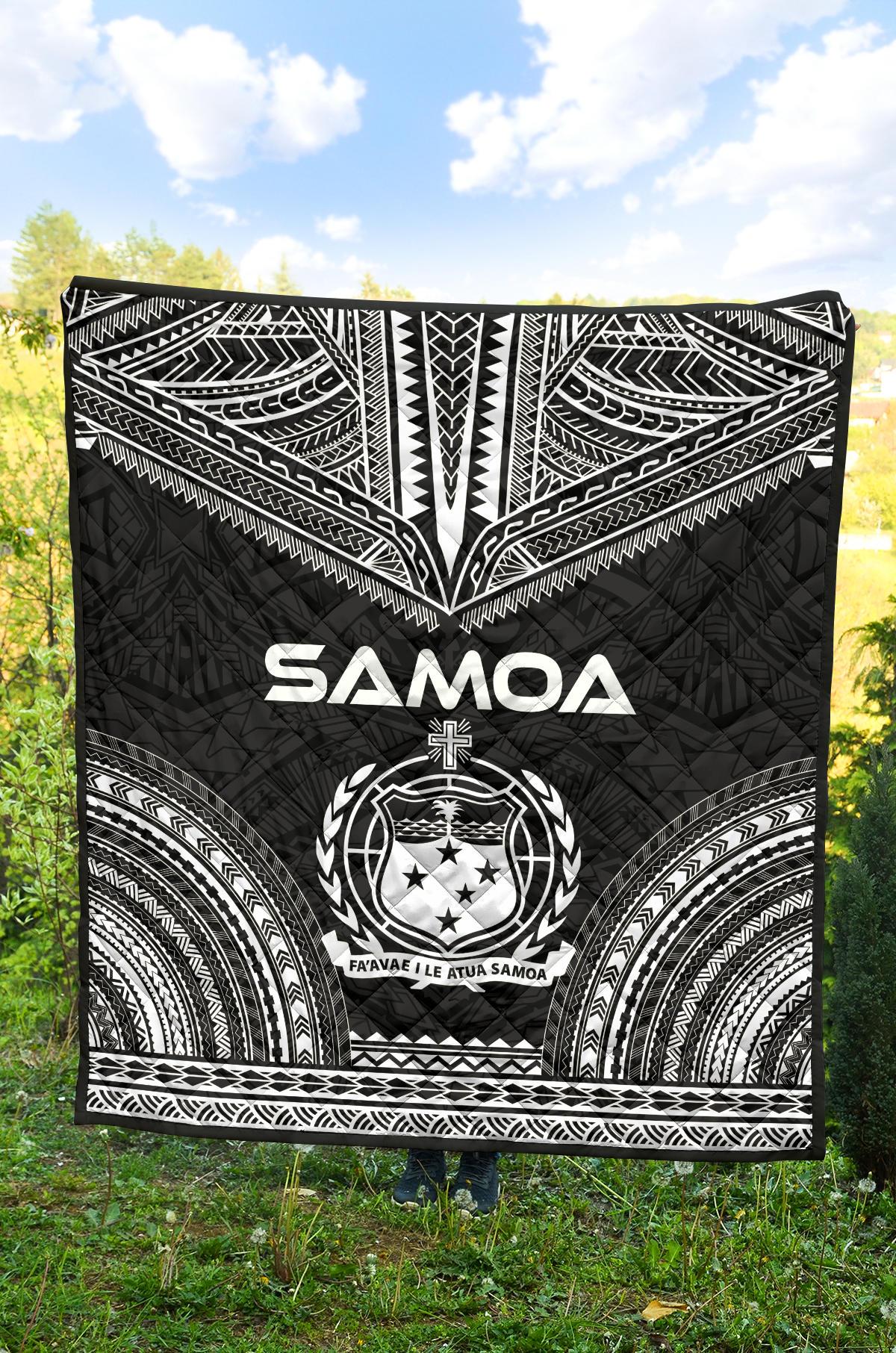 Samoa Premium Quilt - Samoa Coat Of Arms Polynesian Chief Black Version - Polynesian Pride