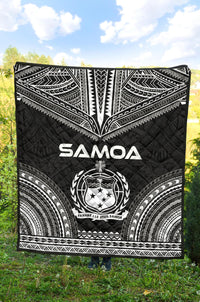 Samoa Premium Quilt - Samoa Coat Of Arms Polynesian Chief Black Version - Polynesian Pride