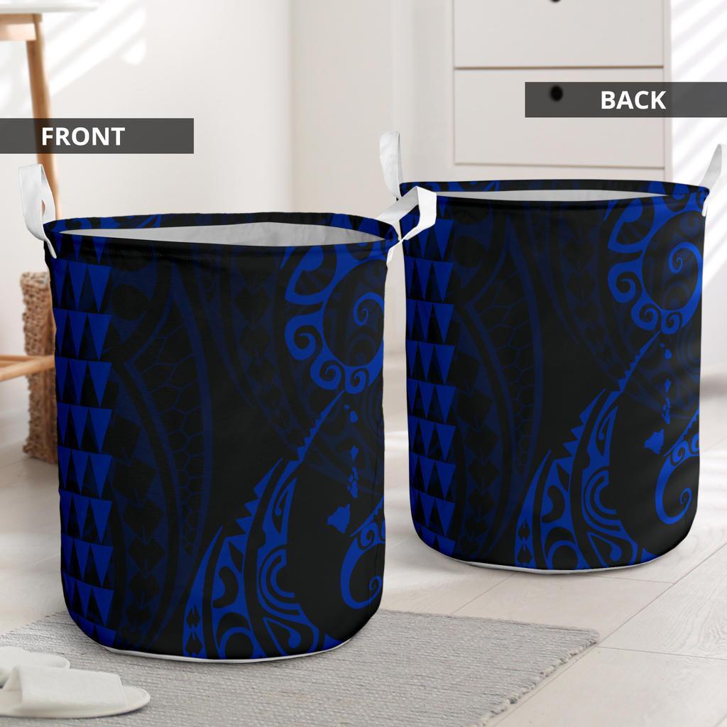 Kakau Polynesian Map Hawaii Laundry Basket Blue AH - Polynesian Pride