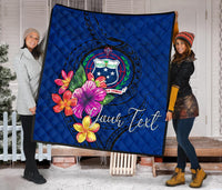 Samoa Polynesian Custom Personalised Premium Quilt - Floral With Seal Blue - Polynesian Pride