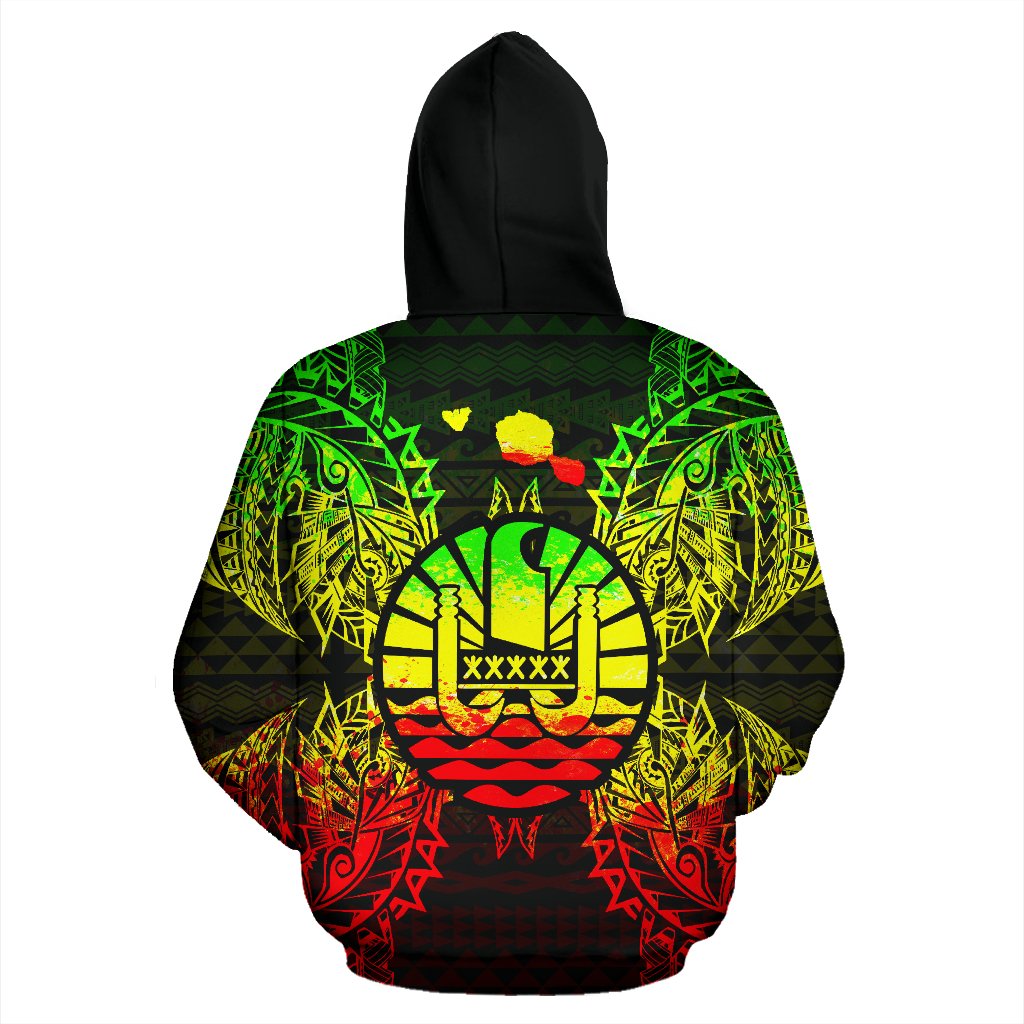 French Polynesia Polynesian All Over Zip up Hoodie Map Reggae - Polynesian Pride