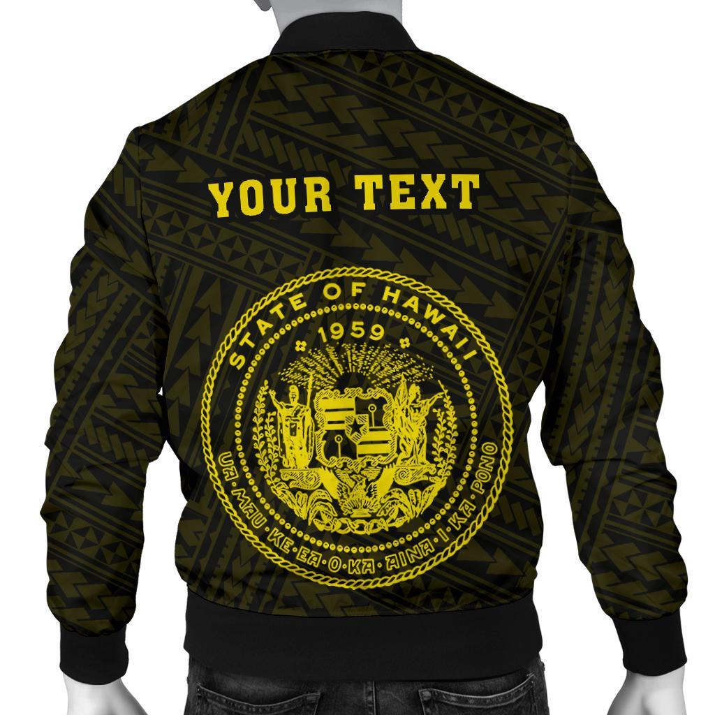 Hawaii Kakau Polynesian Coat Of Arms Personalized Men's Bomber Jacket - Yellow - Polynesian Pride