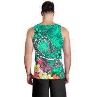 Hawaii Men's Tank Top - Turtle Plumeria Polynesian Tattoo Turquoise Color - Polynesian Pride