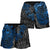 Tahiti Polynesian Women Shorts - Blue Turtle Hibiscus Flowing - Polynesian Pride