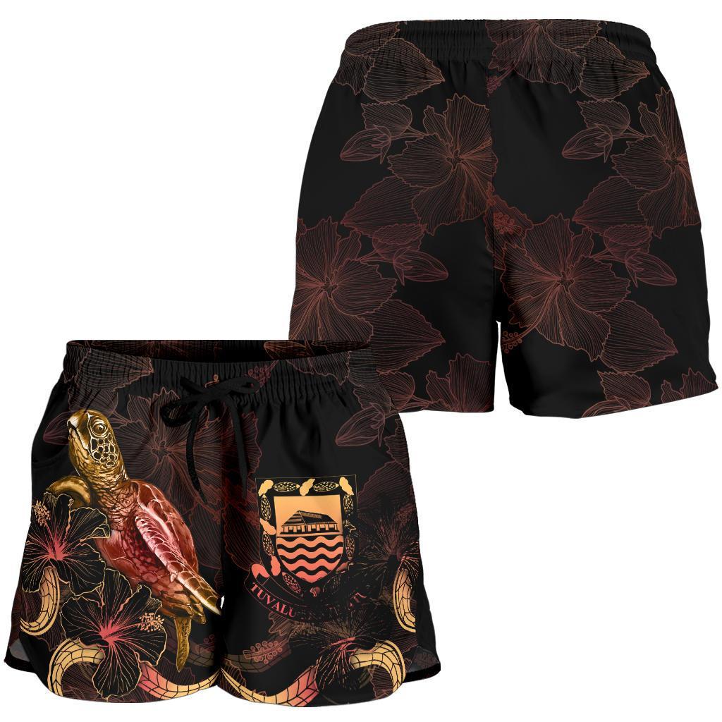 Vanuatu Polynesian Women's Shorts - Turtle With Blooming Hibiscus Gold - Polynesian Pride