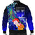 Fiji Men's Bomber Jacket - Humpback Whale with Tropical Flowers (Blue) - Polynesian Pride